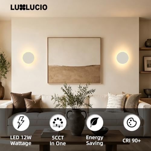 Hardwired 6.7" Round Backlit White Modern Indoor LED Wall Sconce - Image 2