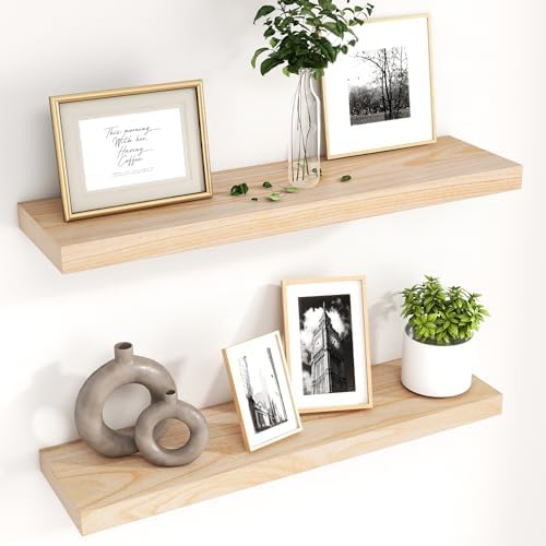 fuqing 30 Inch Floating Shelves 6.7'' Deep Natural Wood Shelves Set of 2 by Fuqing