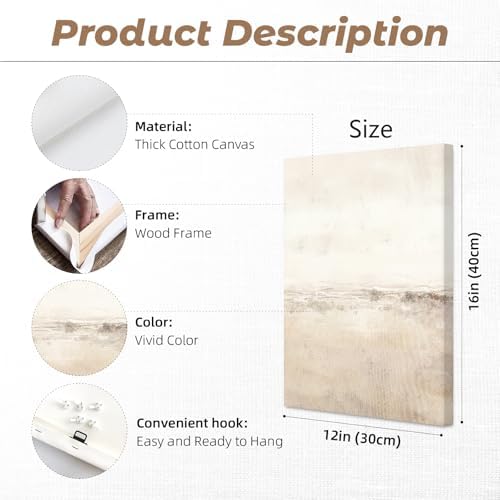 Baccone Beige Abstract Wall Art Set of 3 Neutral Canvas Wall Art Prints Boho - Image 2