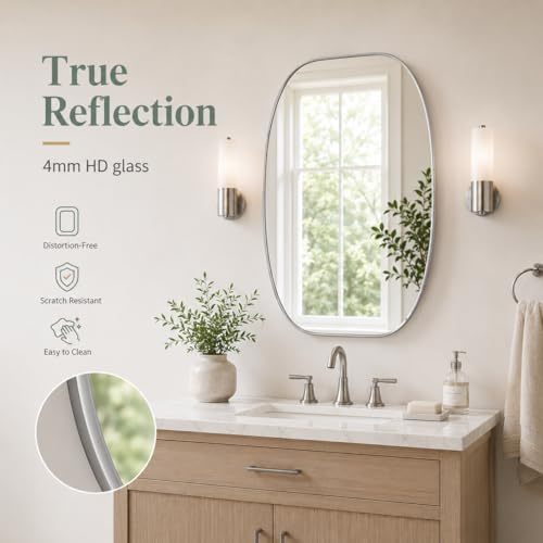 USHOWER Silver Oval Bathroom Mirror 20x30 Inch, Oblong Vanity Mirror - Image 4