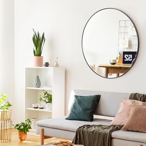 Pack of 2 Black Large Round Mirrors 36 Inch, Metal Frame Wall Mounted Circle - Image 4