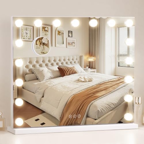 Vanity Mirror with Lights, Makeup Mirror with 17 Dimmable LED Bulbs, 3 Color by NUSVAN