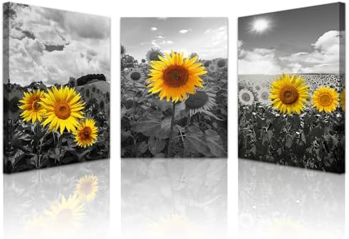 Lapremoly Black And White Sunflower Flowers Painting Large Canvas Wall Art by Lapremoly