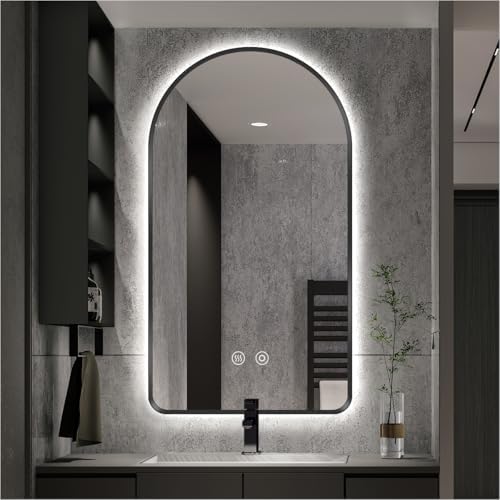 32" H x 20" W Black Arched LED Bathroom Mirror, Backlit Vanity Mirror by SIEANE
