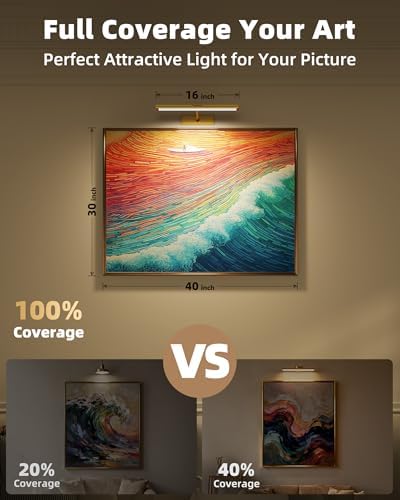EZVALO Picture Light for Wall, 4800mAh Rechargeable Wireless Gold Light - Image 2