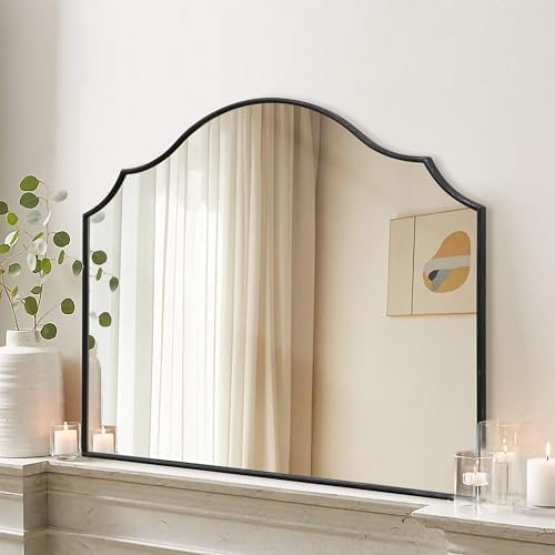 Besdomus Black Scalloped Dresser Mirror: 35"x26" Wooden Bathroom Mirror by Besdomus