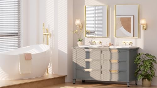 Keonjinn 28x36 Inch Gold Bathroom Mirror - Image 2