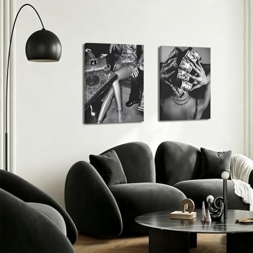 Trendy Black and White Wall Art Luxury Money Hair Rollers Girl Posters Prints - Image 6