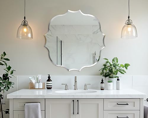 Frameless Scalloped Wall Mirror: Modern Glass Mirror 23.6x23.6 inch - Image 4