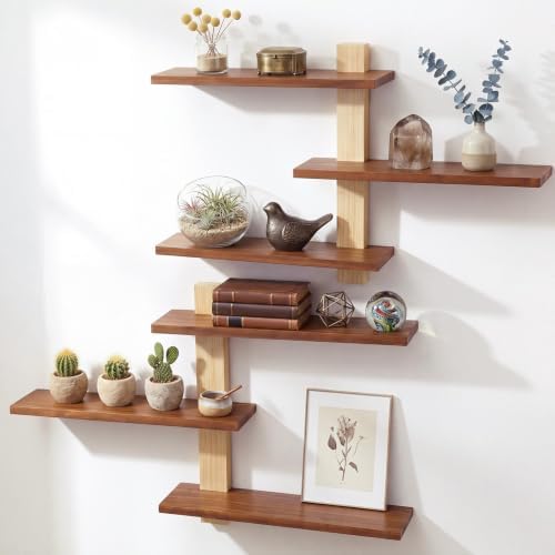 Pinkunn 2 Pack Floating Wall Shelf Mid Century Decor, Natural Wood, 3 Tier by Pinkunn