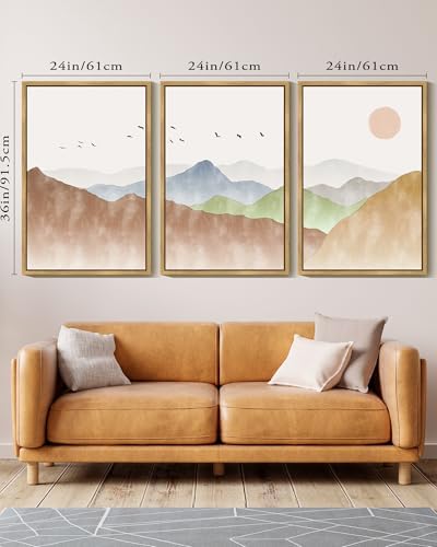 KUVIOKE Landscape Mountain Range Wall Art 24x 36in Large Set Watercolor Ink - Image 4