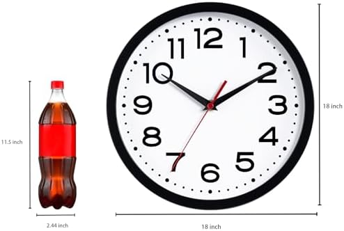Roymnie 18 Inch Wall Clock, Battery Operated Silent Non Ticking Black - Image 4