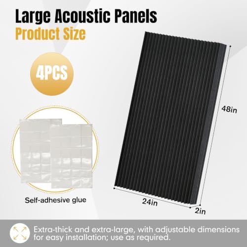 4 Pack Large Wedge Design Acoustic Foam Panels, High-Density Vertical Groove - Image 3
