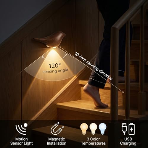 2-Pack Faux Walnut Bird Wall Sconces, Walnut-Look Plastic Cordless Motion - Image 3
