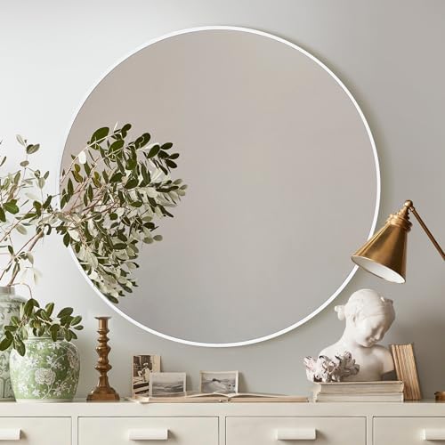 Round White Bathroom 30 Inch Mirror, Circle Wall Modern Mirror - Image 2