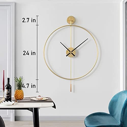 SHISEDECO Classical Large Modern Minimalist Pendulum Wall Clock 24" Gold - Image 2
