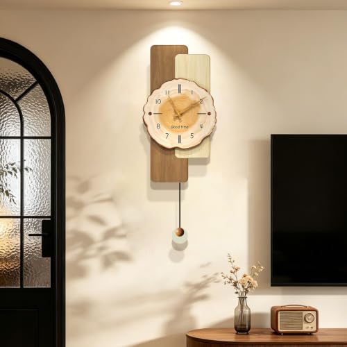 Pendulum Wall Clock for Living Room Decor Silent Battery Operated by CreativeWallClock