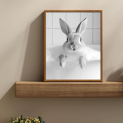 uniro Bunny Black and White Photography, Funny Rabbit Bath Teeth, Bathroom Wall - Image 2