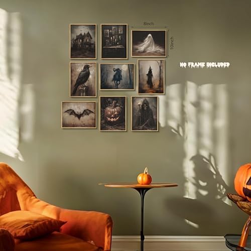 Halloween Posters Wall Art Set of 9, Dark Academia Headless Horseman Wall Decor - Image 3