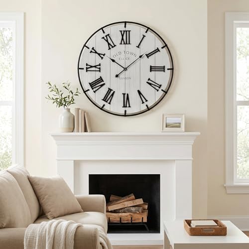 EMAX HOME Large 30 Inch Farmhouse Wall Clock, Rustic Distressed Wooden Face - Image 6
