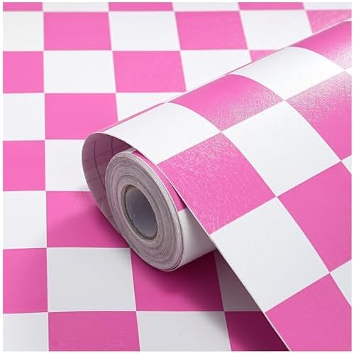 OSECAGE Pink Peel and Stick Wallpaper Checkered Contact Paper 17.7"x393" by OSECAGE