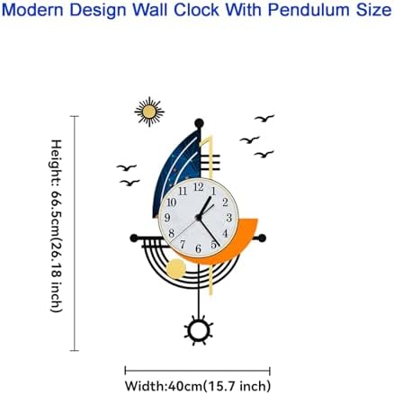 Modern Wall Clock Battery Operated 26 Inch Large Boat Design Pendulum Wall - Image 2