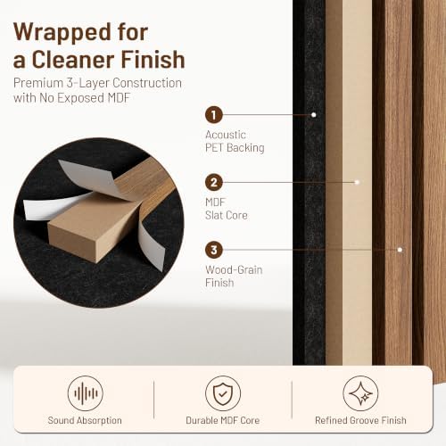 Amsleekey 4-Pack 47.2″x23.6″ Acoustic Wood Slat Wall Panels, 8 Hooks - Image 4