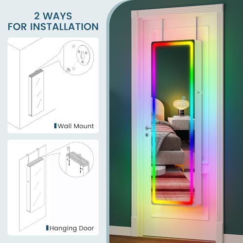 HNEBC Full Length Mirror with Storage, Wall Mounted Jewelry Cabinet with RGB - Image 5