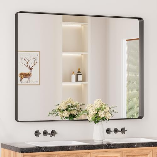 Keonjinn 48 x 36 Inch Black Bathroom Mirror by Keonjinn