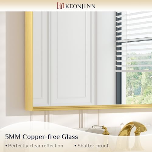 Keonjinn 30x30 Inch Brushed Gold Bathroom Mirror - Image 2