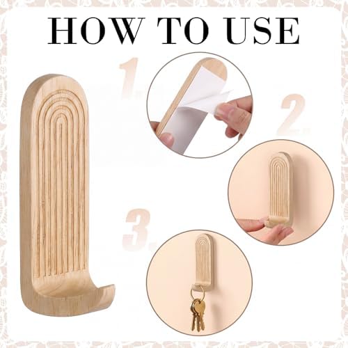 AceOrbit 4 Pcs Natural Rainbow Arch Adhesive Wall Hooks Boho Handmade Wooden No - Image 2