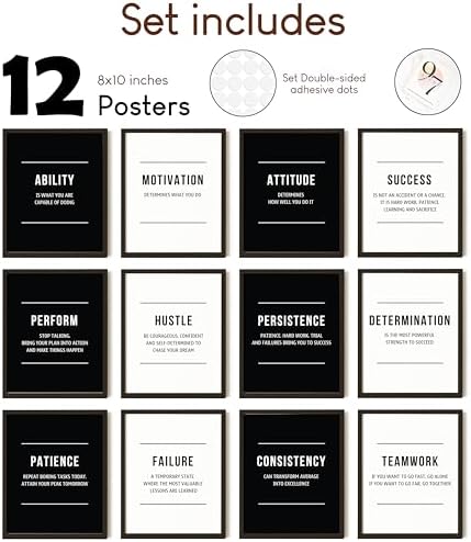 97 Decor Motivational Office Wall Art, 12 Black and White Posters - Image 2