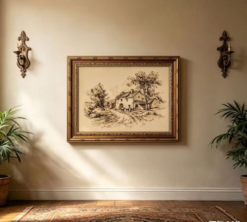 Vintage Gold Framed Farmhouse Sketch Wall Art，Retro Country Cottage - Image 5