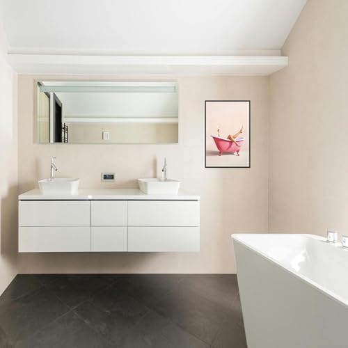 Woman With Cocktail In Bathtub Poster Cute Pink Bathroom Martini Canvas Wall - Image 3