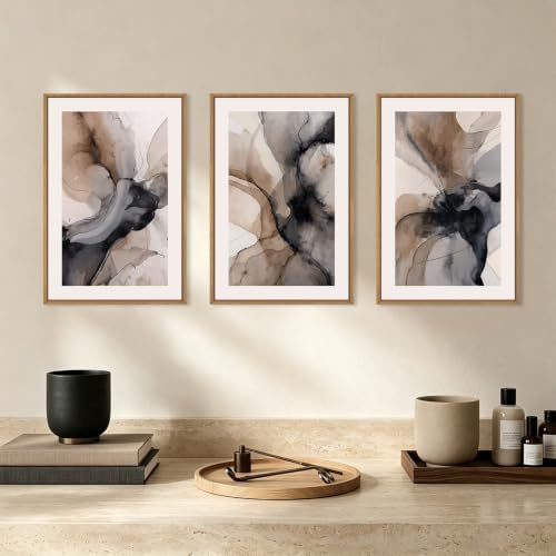 Abstract Brown Marble Framed Canvas Wall Art Set-24"x36"x3 - Image 2