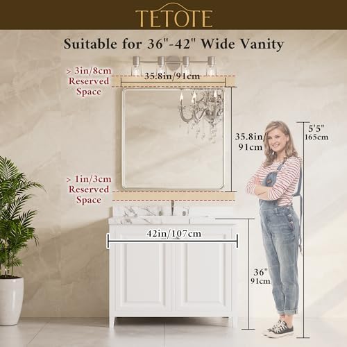 TETOTE Black Vanity Mirror for Bathroom 36 x 36 Beveled Edge Tempered Glass - Image 2