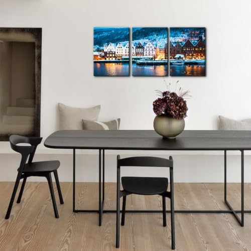 Pacimo 3 Piece Norway Cityscape Canvas Wall Art, Bruges Night View Print - Image 4