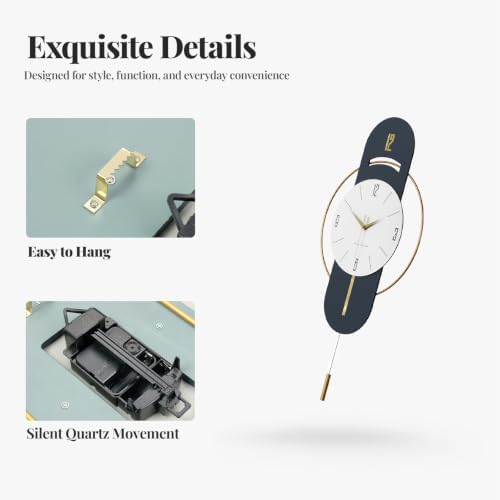 Cuspin Modern Wall Clock with Pendulum, Decorative Clocks - Image 6