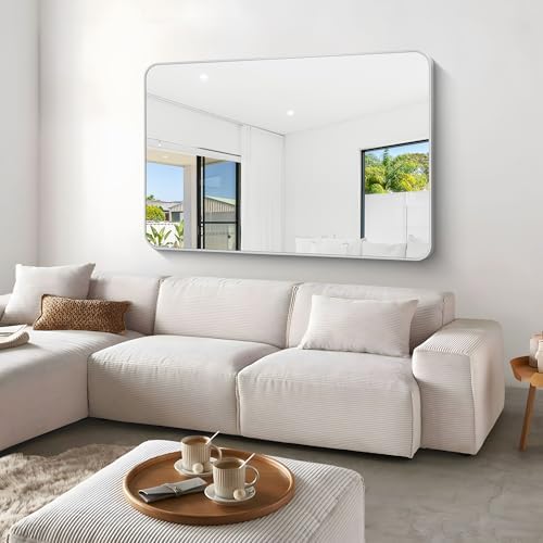 BONEWEI Silver Bathroom Mirror, 60x40 inch Wall Mirror - Image 6