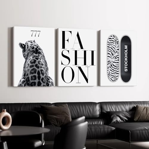 Trendy Leopard Wall Art Black White Cheetah Wall Decor Fashion Aesthetic Canvas - Image 3