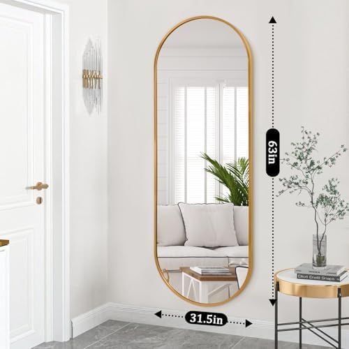 JJUUYOU Oval Full Length Bathroom Mirror Wall Mounted Mirror Gold Metal Mirrors - Image 2