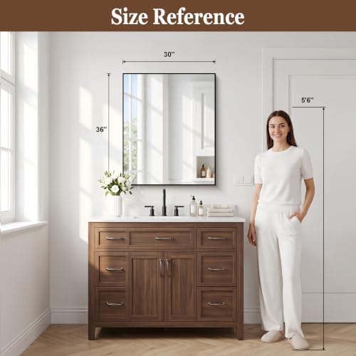 DESBING Black Bathroom Mirror for Wall, 30x36 Inch Rectangle Mirrors - Image 2