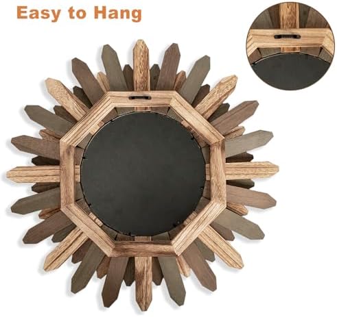 Emfogo Wall Mirror 21 inch Large Rustic Wood Boho Mirror Wall Decor Boho Room - Image 5