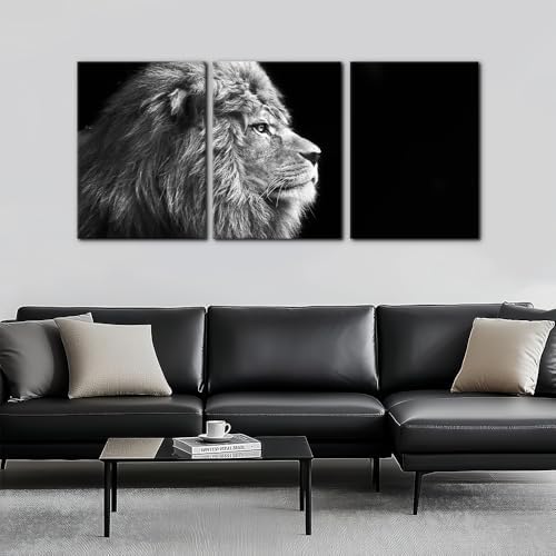 Pacimo Male Lion Canvas Wall Art Print 3 Pieces Animals Portrait Painting Wall - Image 2