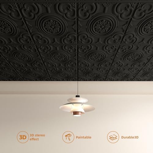 WOWSTAR 12-Pack 24"x24" Drop Ceiling Tiles, Waterproof Glue up Ceiling Panels - Image 6