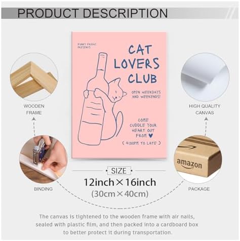 Cute Cat Alcohol Bottle Wall Art Funky Pink and Blue Aesthetic Poster 12x16 - Image 2