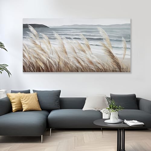 Plant Wall Art Nature Wall Art Reed Seascape Canvas Painting Wall Decor Framed - Image 6