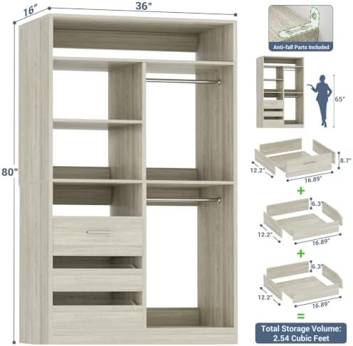 iSunirm 3FT Closet System with 6 Shelves, Wood Walk-in Closet with Closed & 2 - Image 2