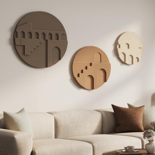 3D Textured Round Neutral Abstract Boho Wall Art - Image 2