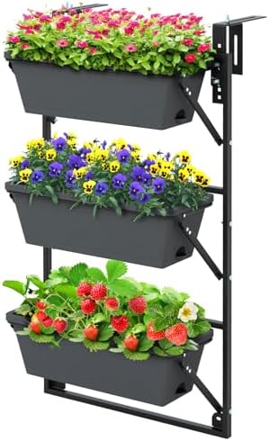 GIANTEX 3-Tier Vertical Railing Planter, Adjustable Hanging Planter Boxes by Giantex